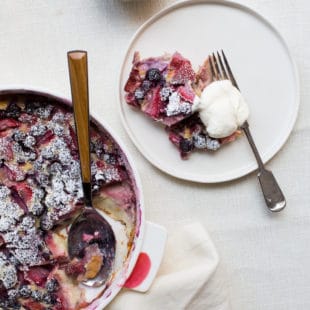Summer Berry Clafoutis with Whipped Cream / Katie Workman / themom100.com / Photo by Sarah Crowder