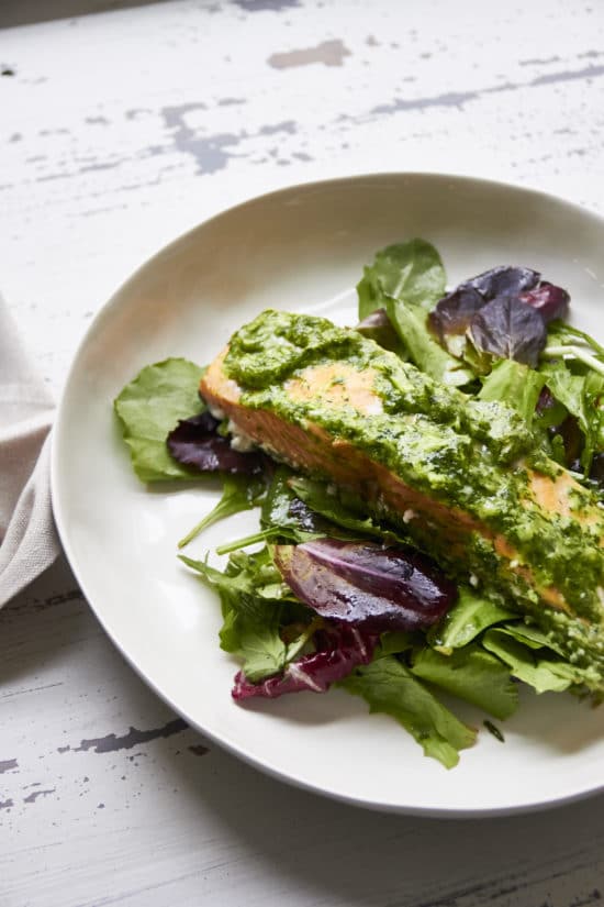 Herbed Salmon over a Soft Green Herby Salad / Mia / Katie Workman / themom100.com