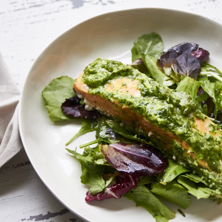 Herbed Salmon over a Soft Green Herby Salad / Mia / Katie Workman / themom100.com