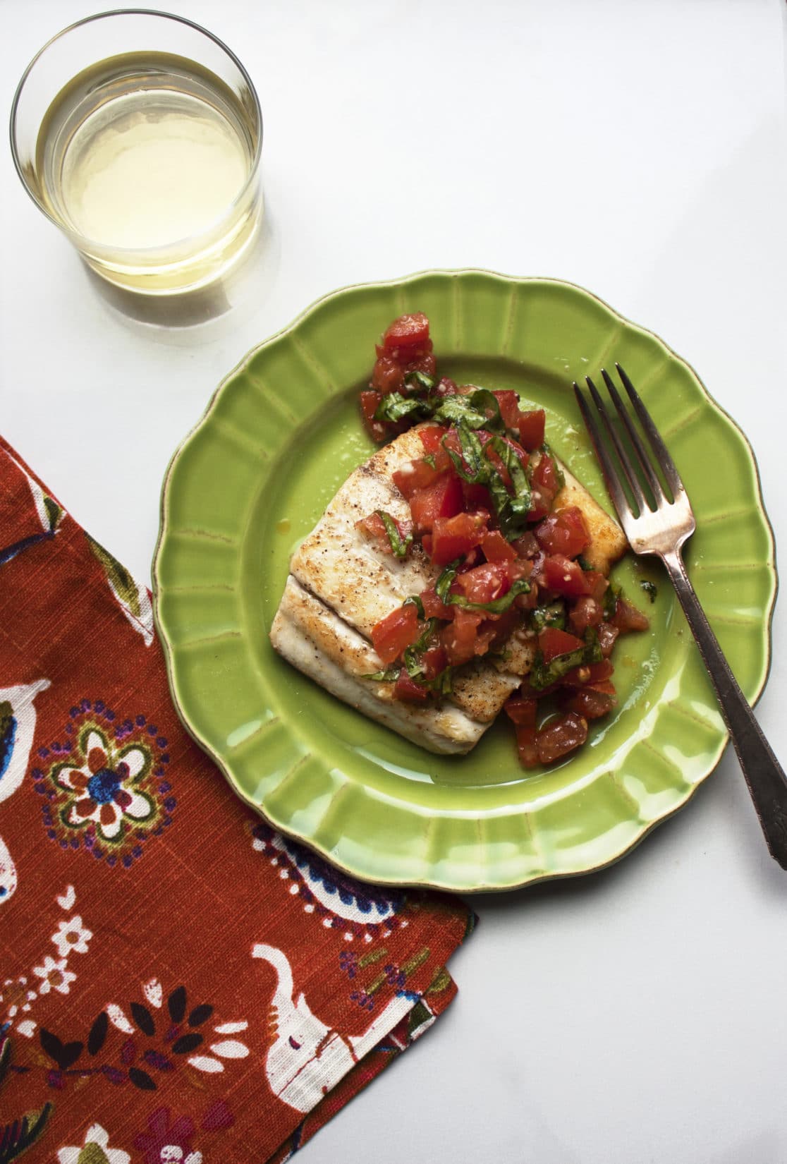 Pan Seared Fish with Tomato Basil Relish / Laura Agra / Katie Workman / themom100.com