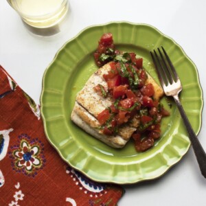 Pan Seared Fish with Tomato Basil Relish / Laura Agra / Katie Workman / themom100.com