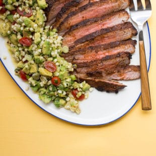 Chili Rubbed Flank Steak with Corn, Tomato and Avocado Salad / Sarah Crowder / Katie Workman / themom100.com