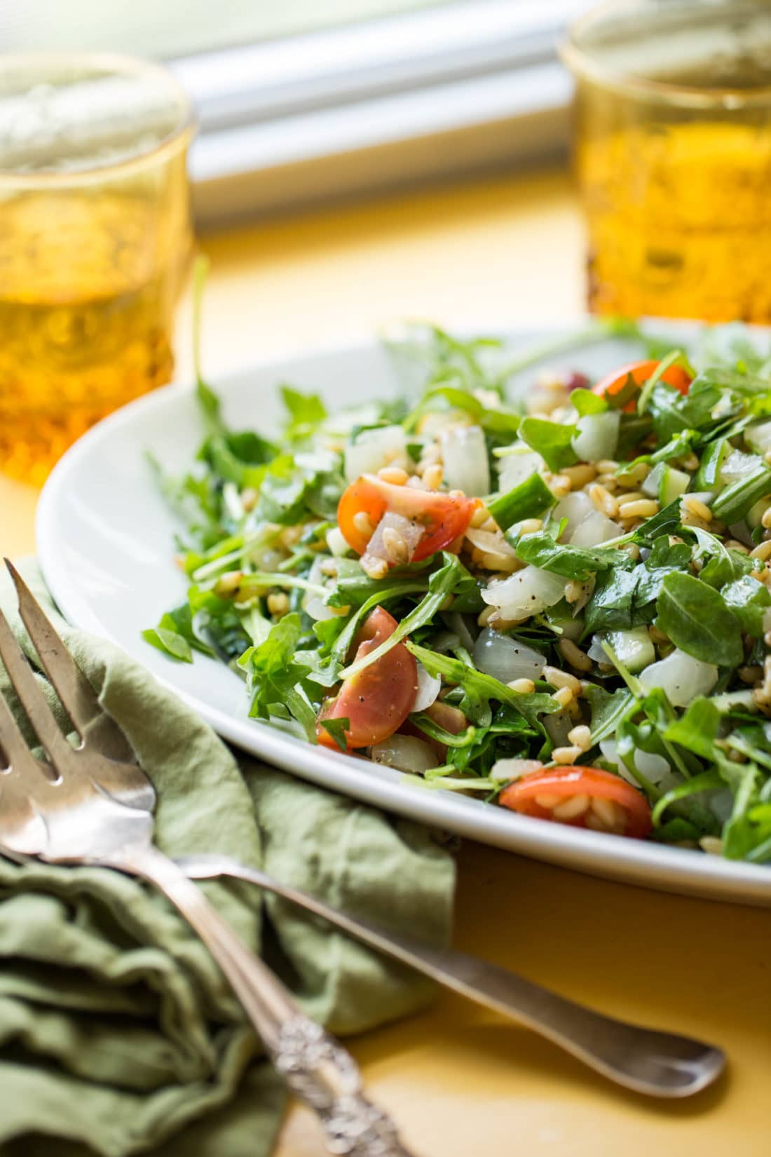 Kamut Tabbouleh Salad on a white dish.