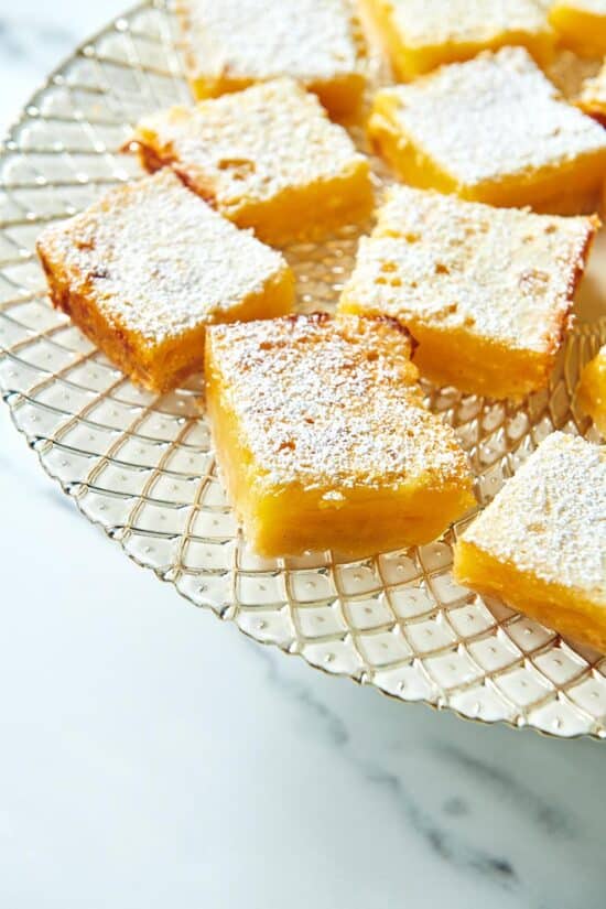 Lemon Squares topped with powdered sugar.