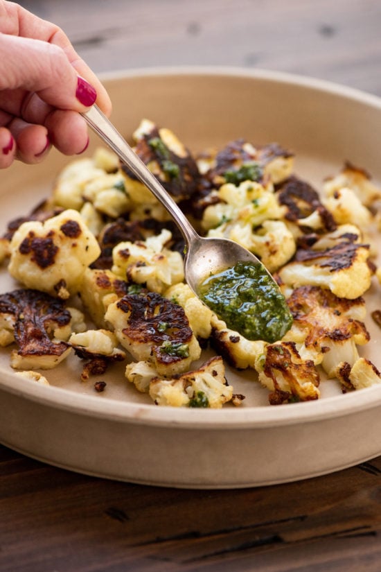 Roasted Cauliflower with Chimichurri Sauce / Photo by Cheyenne Cohen / Katie Workman / themom100.com