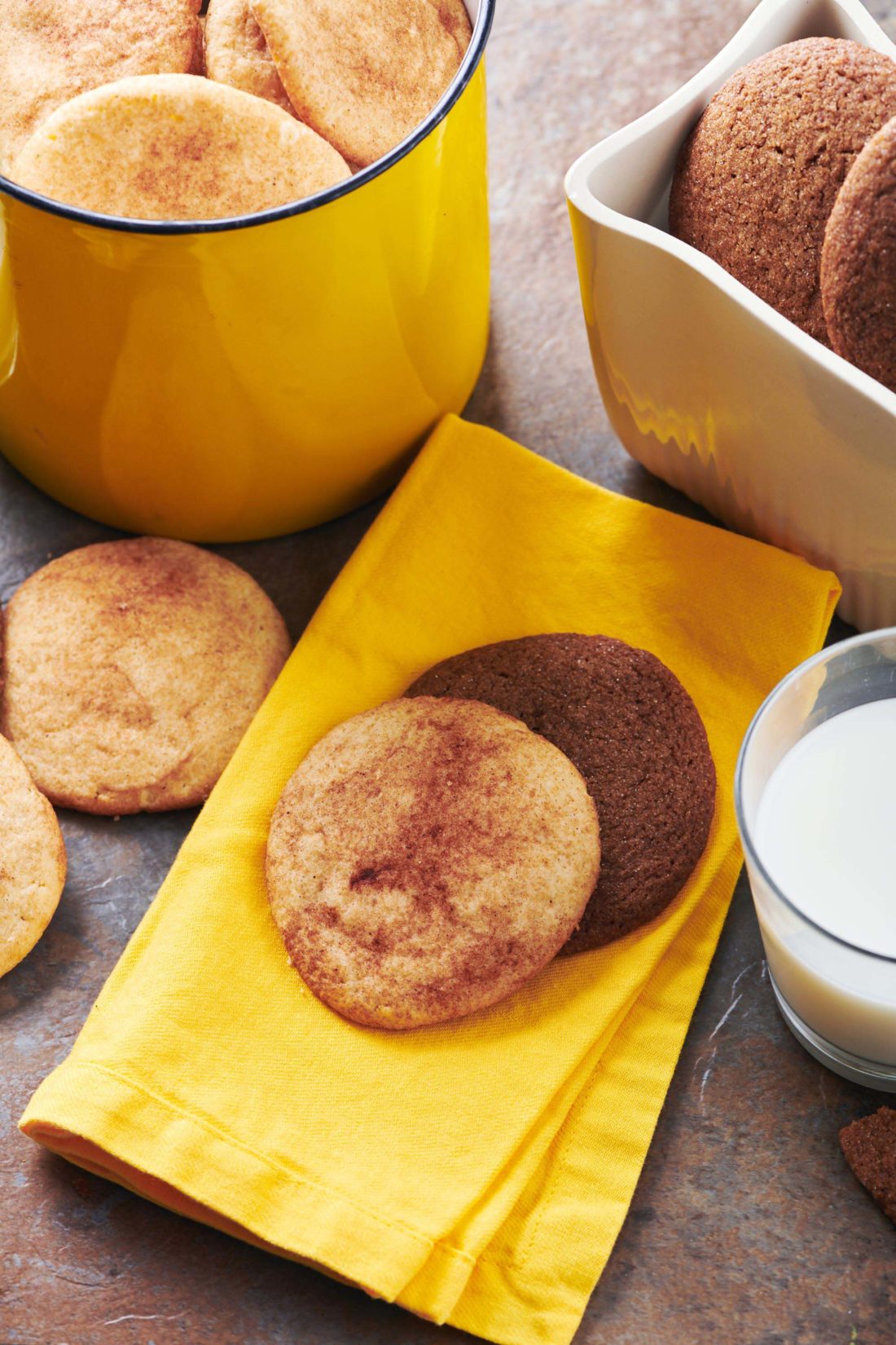 Molasses Cookies on a yellow cloth napkin.