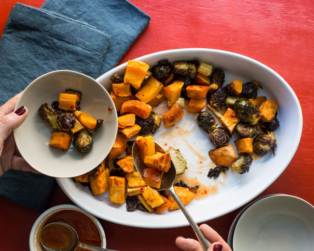 Roasted Vegetables with Sriracha Honey Glaze