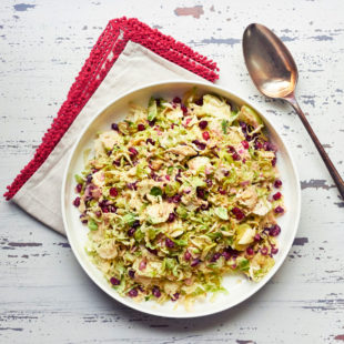 Brussels Sprouts, Apple, and Pomegranate Slaw Salad
