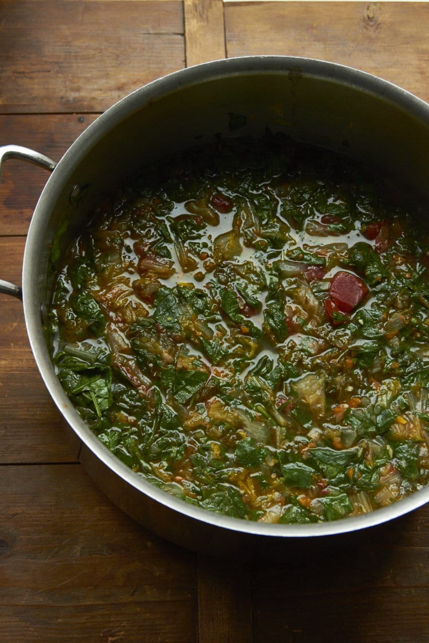 Escarole and Spinach Soup in a pot.