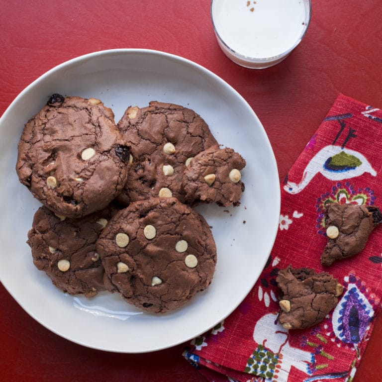 Big Chewy Brownie Cookies with Dried Cherries and White Chocolate Chips / Lucy Beni / Katie Workman / themom100.com