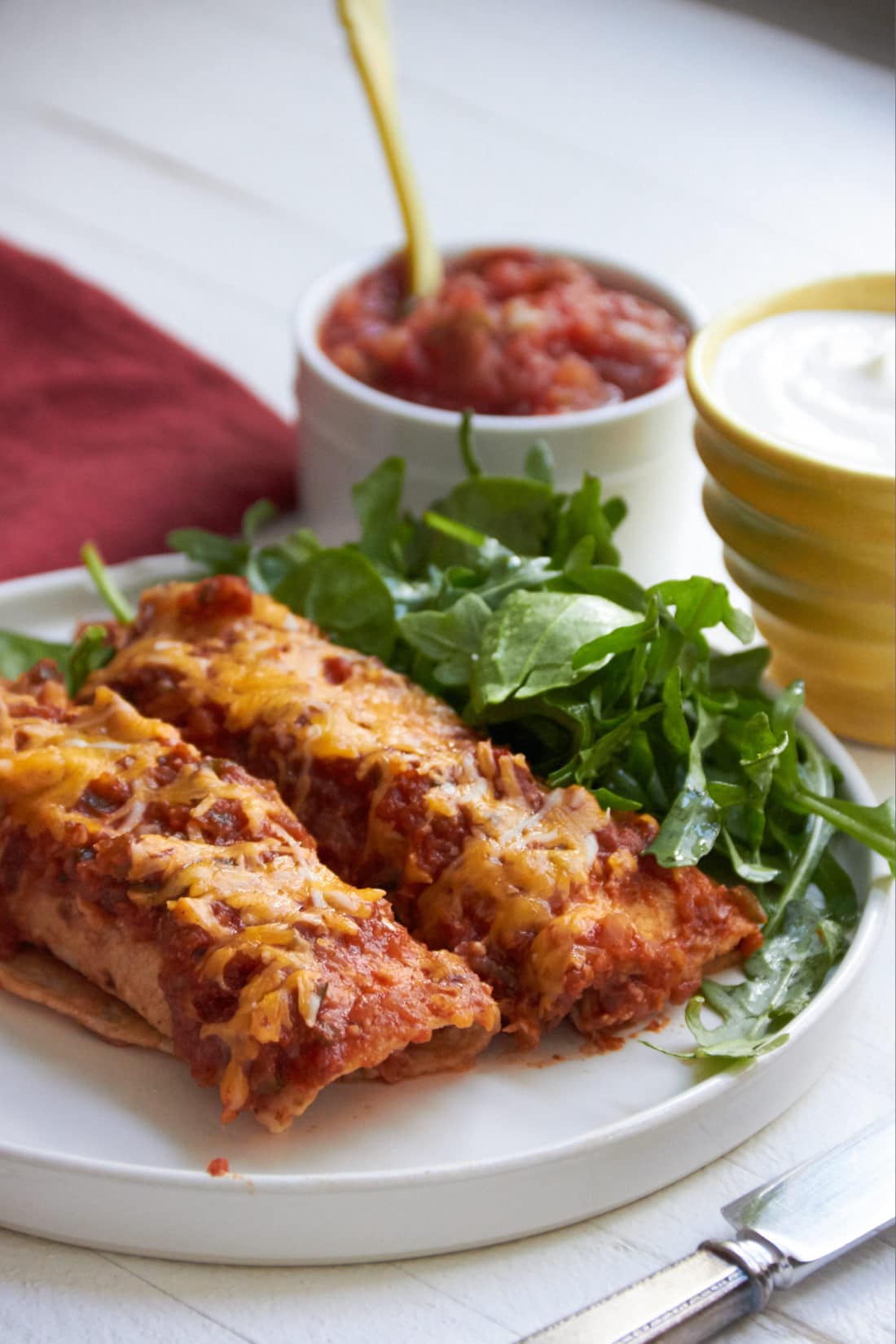 Spicy Chicken and Black Bean Enchiladas / Mia / Katie Workman / themom100.com