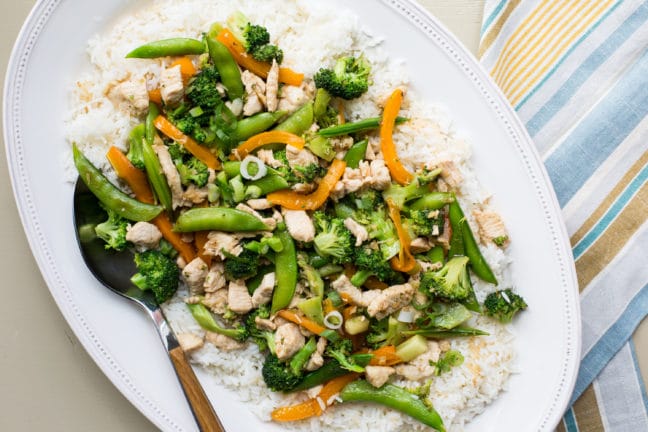 chicken stir fry with broccoli and sugar snap peas / Katie Workman / themom100.com