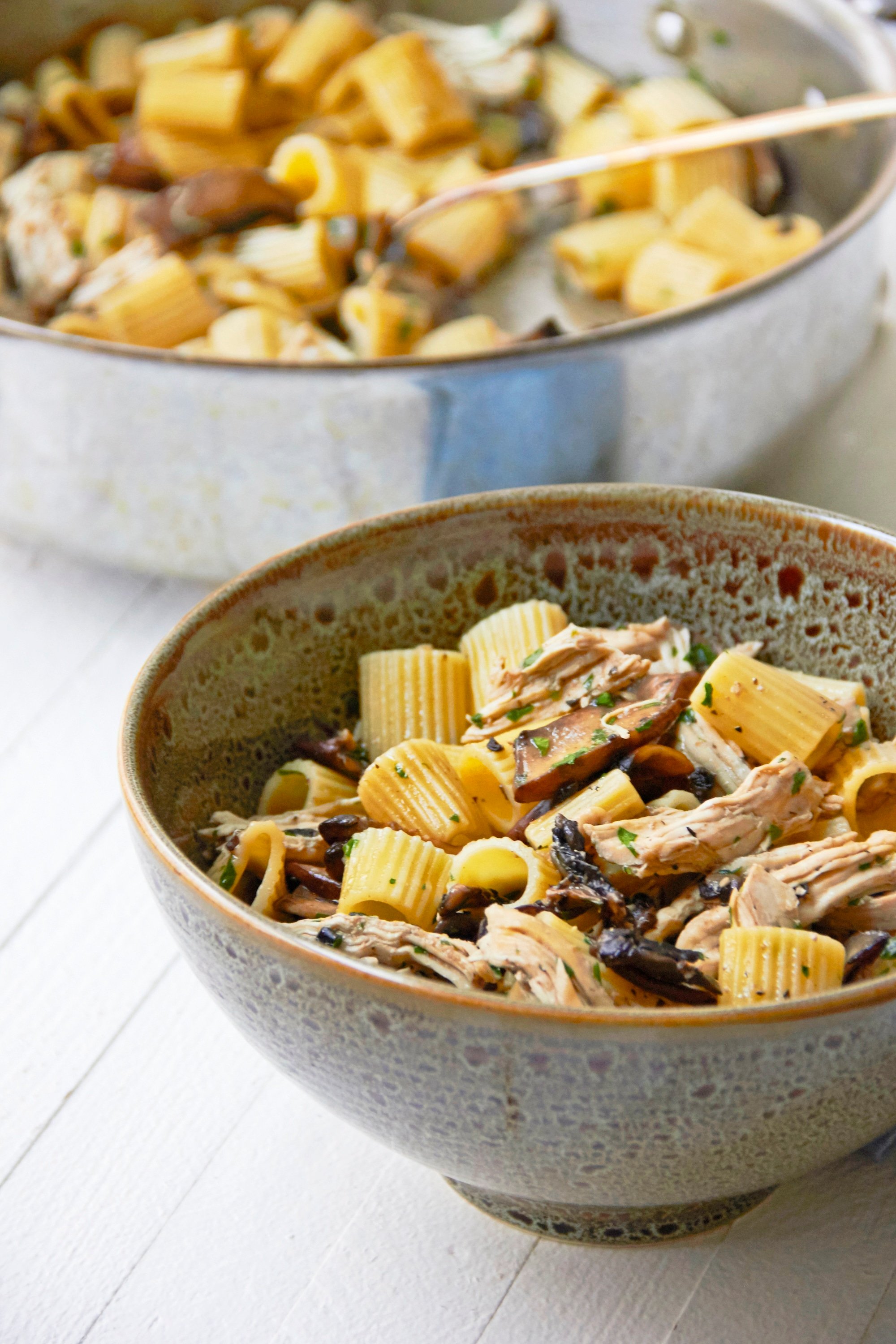 Chicken and Mushroom Marsala Rotelle in a bowl.