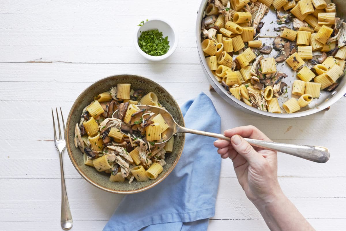 5-Ingredient Pasta: Chicken and Mushroom Marsala Rotelle / Mia / Katie Workman / themom100.com