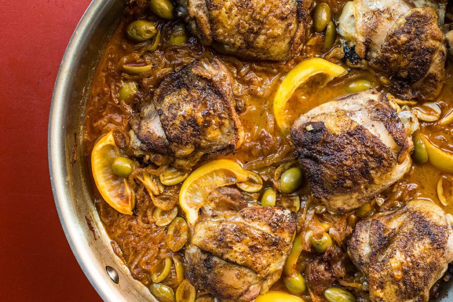 Chicken Thighs with Onions and Green Olives / Sarah Crowder / Katie Workman / themom100.com