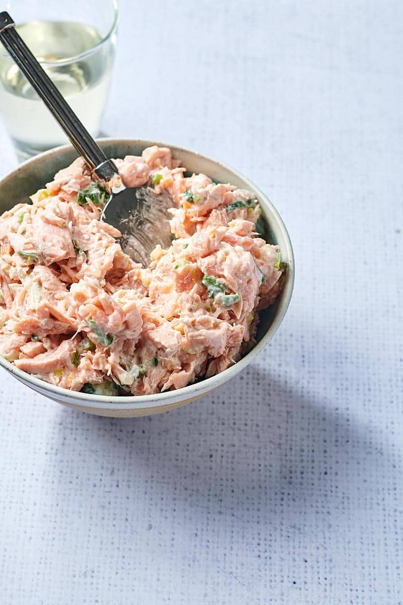Fork in a bowl of Salmon Spread.