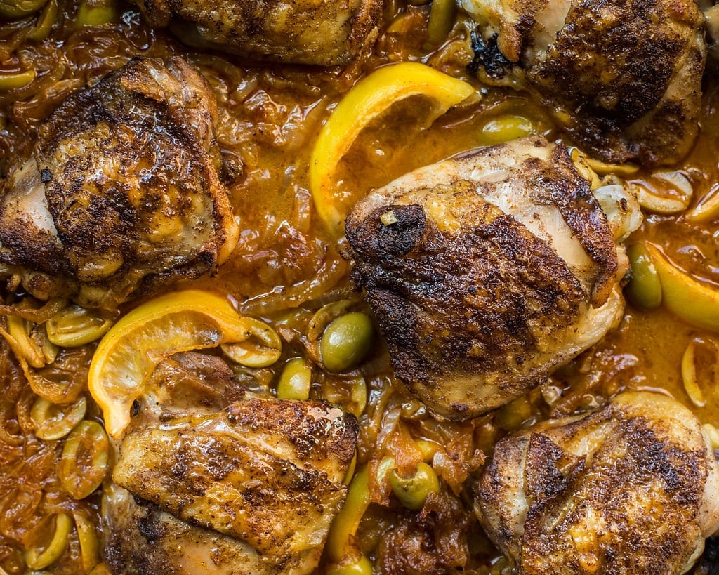Braised Chicken with Green Olives and lemon.