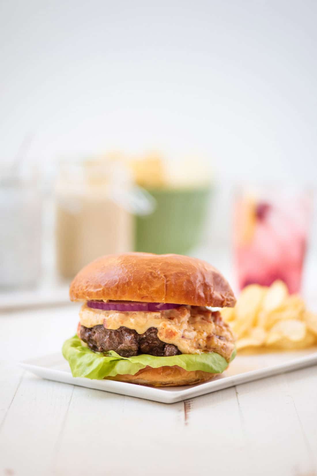 Burger with Pimento Cheese Spread / Photo by Kerri Brewer / Katie Workman / themom100.com