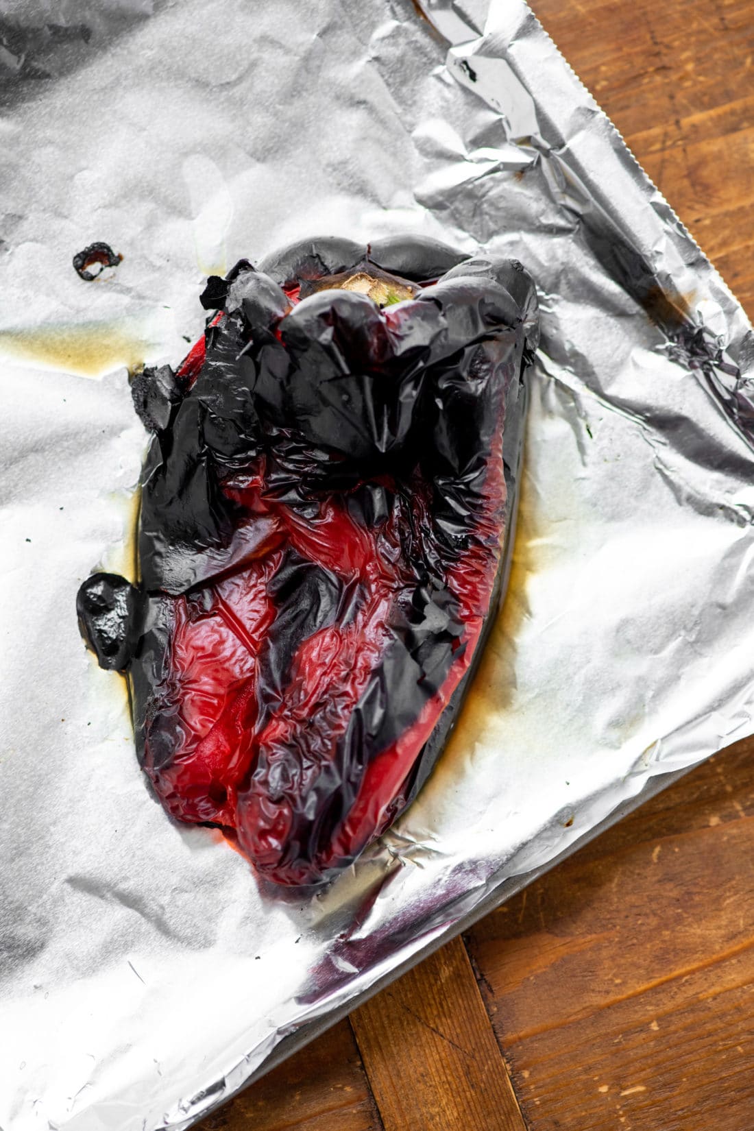 Roasted red Pepper on foil.