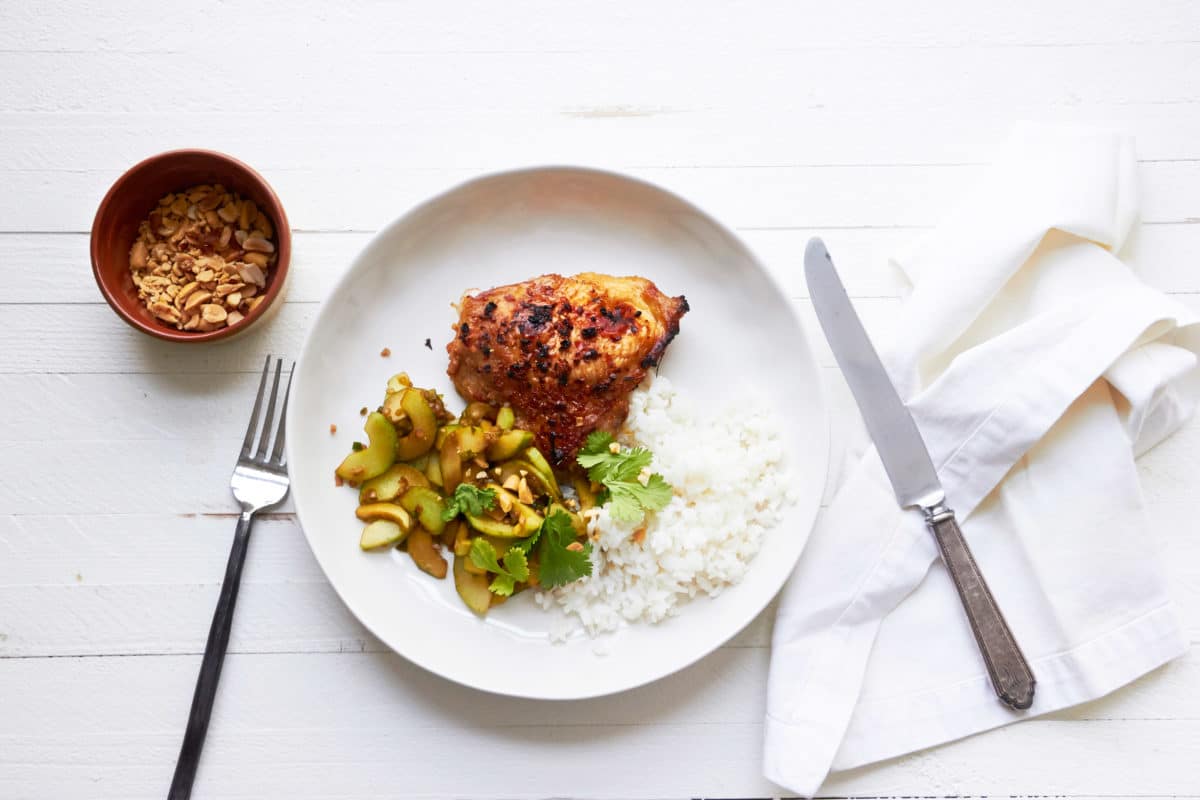 Thai Chicken Thighs with Thai Cucumber Salad / Photo by Mia / Katie Workman / themom100.com