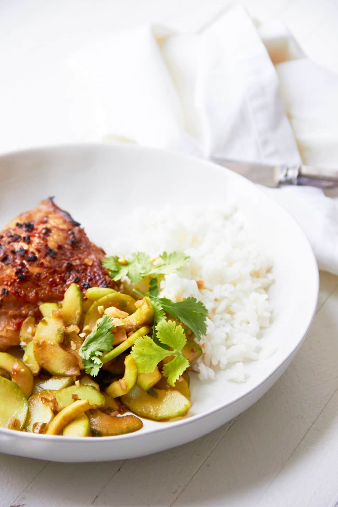 Thai Chicken Thighs with Thai Cucumber Salad / Photo by Mia / Katie Workman / themom100.com