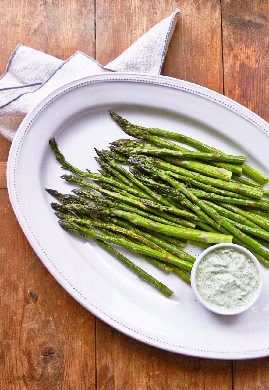 Asparagus with Herb Dipping Sauce / Photo by Mia / Katie Workman / themom100.com