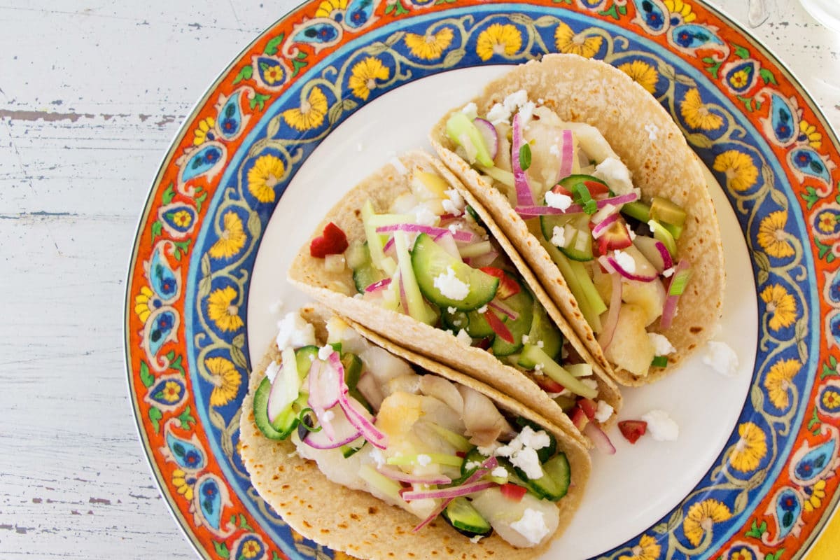 Flaky Fish Tacos with Vegetable Slaw / Photo by Mandy Maxwell / Katie Workman / themom100.com