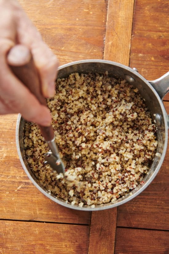 Fluffing quinoa with a fork