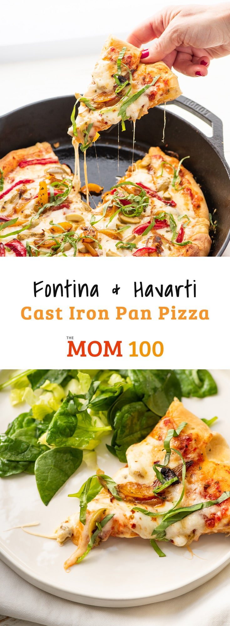 Fontina and Havarti Cast Iron Pan Pizza. Havarti and fontina are creamy, softly flavorful, and beautifully melty cheeses. I love using these cheeses on a pizza in place of mozzarella for a change of pace. It is savory and a little zingy and the cheeses hold their own against any topping you may choose to add.