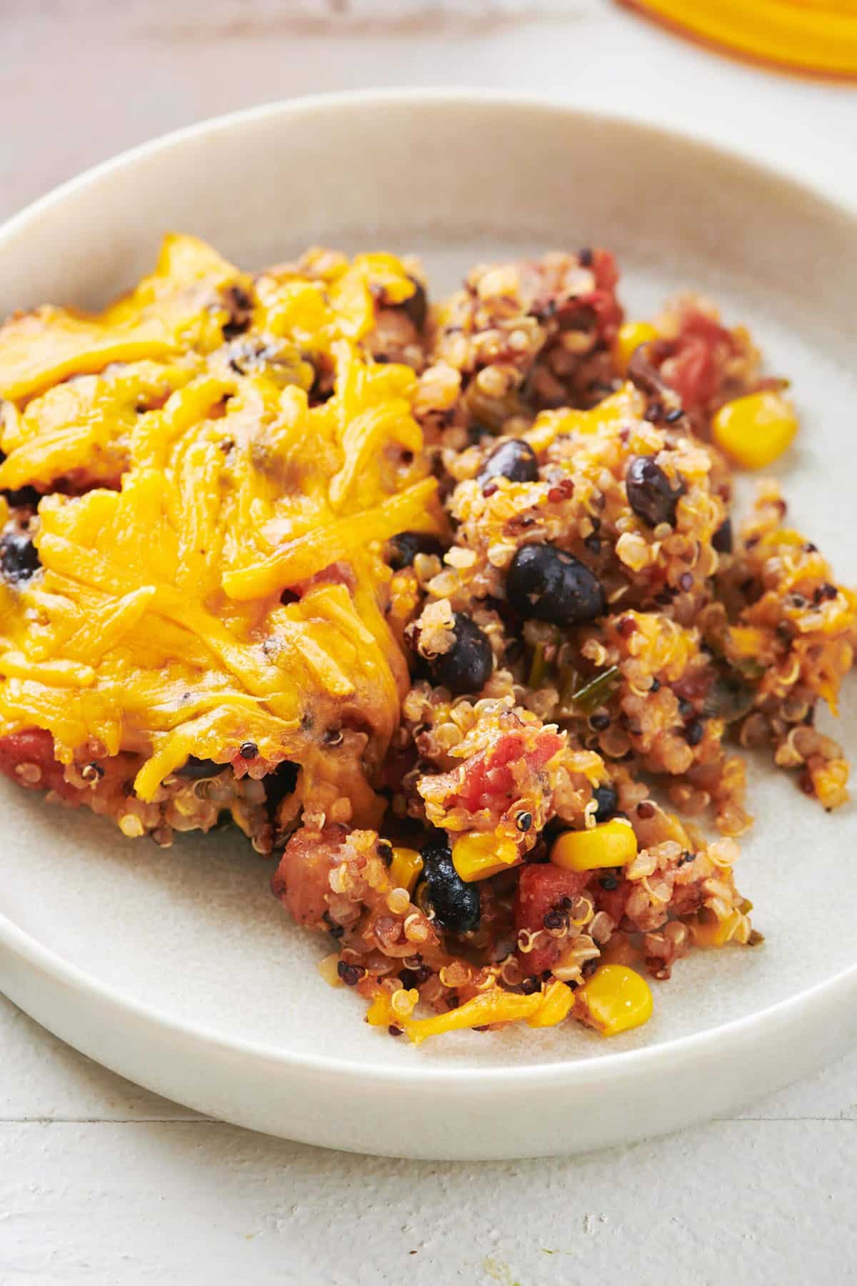 Baked Southwest Quinoa Casserole on white plate.