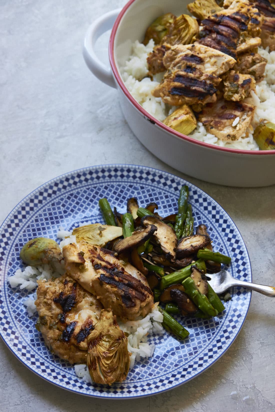 Grilled Lemony Chicken and Baby Artichokes