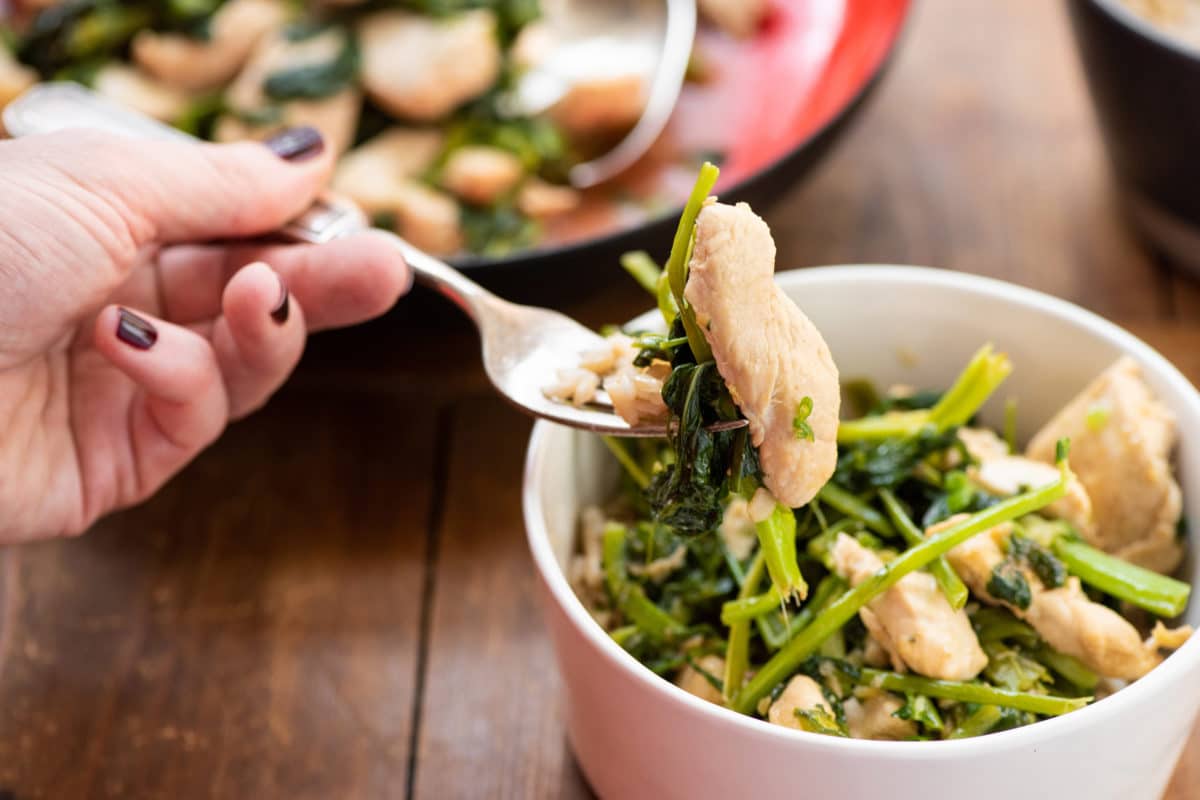 Stir Fried Chicken with Pea Shoots / Photo by Cheyenne Cohen / Katie Workman / themom100.com