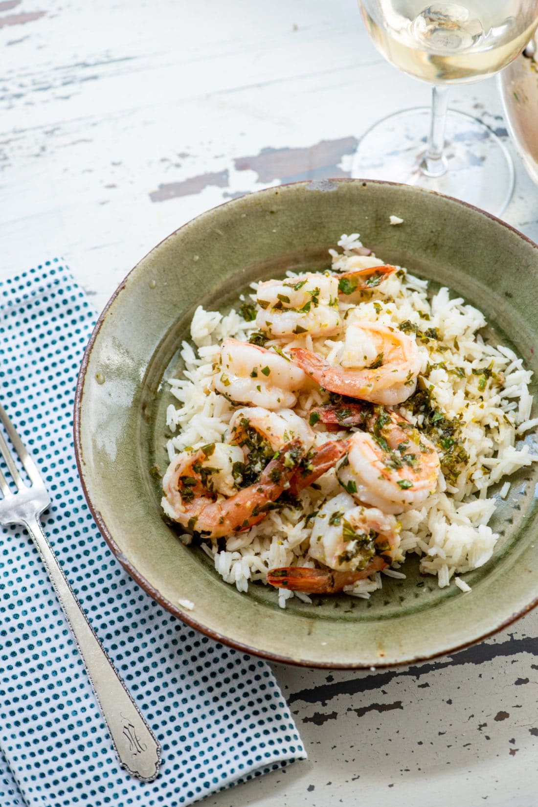 Plate of Spicy Lemon Shrimp Over Rice.