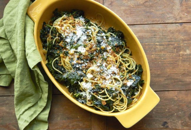 Pasta with Sautéed Kale and Toasted Bread Crumbs / Photo by Mia / Katie Workman / themom100.com
