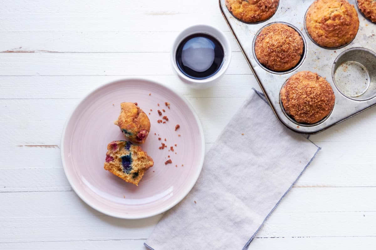 Berry Cinnamon Streusel Muffins / Katie Workman / themom100.com / Photo by Mia