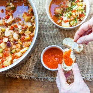 Provencal Fish Stew with Pimento Pepper Rouille / Carrie Crow / Katie Workman / themom100.com