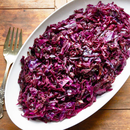 Spicy Braised Radicchio and Red Cabbage with Citrus / Katie Workman / themom100.com / Photo by Mia