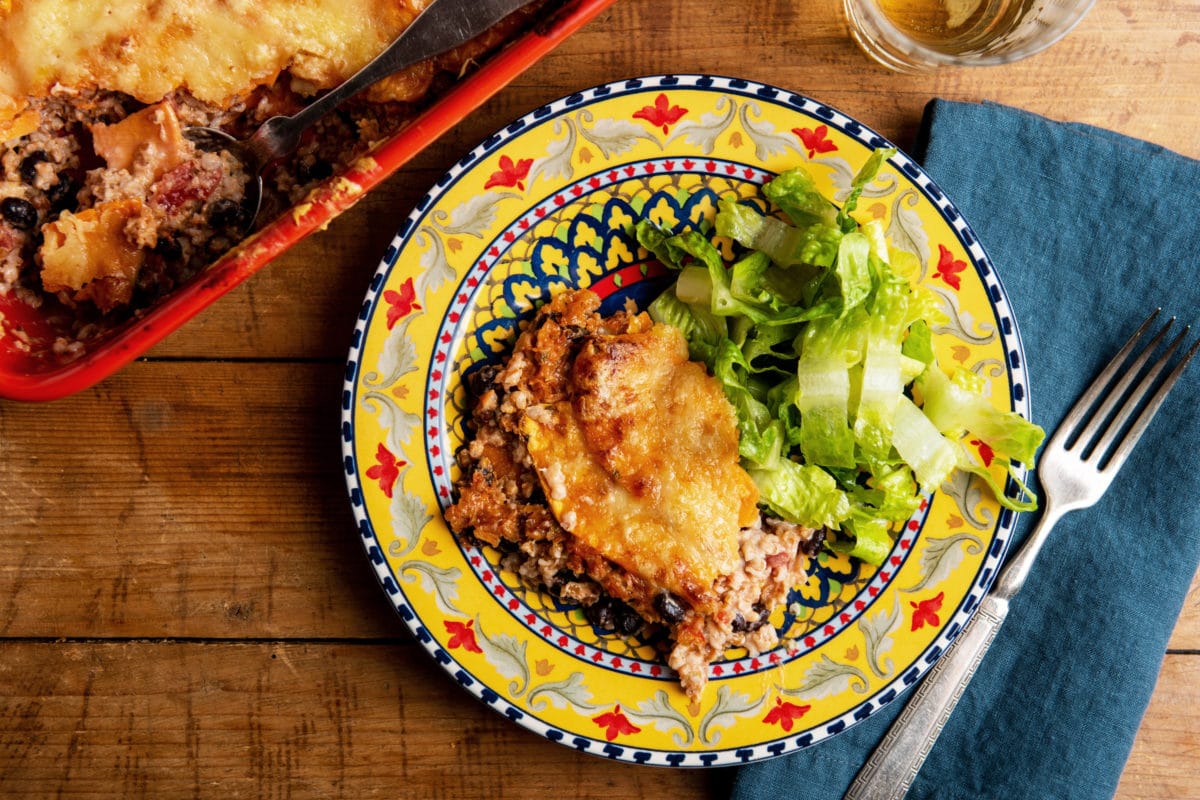 Bulgur Wheat, Sweet Potato and Black Bean Gratin