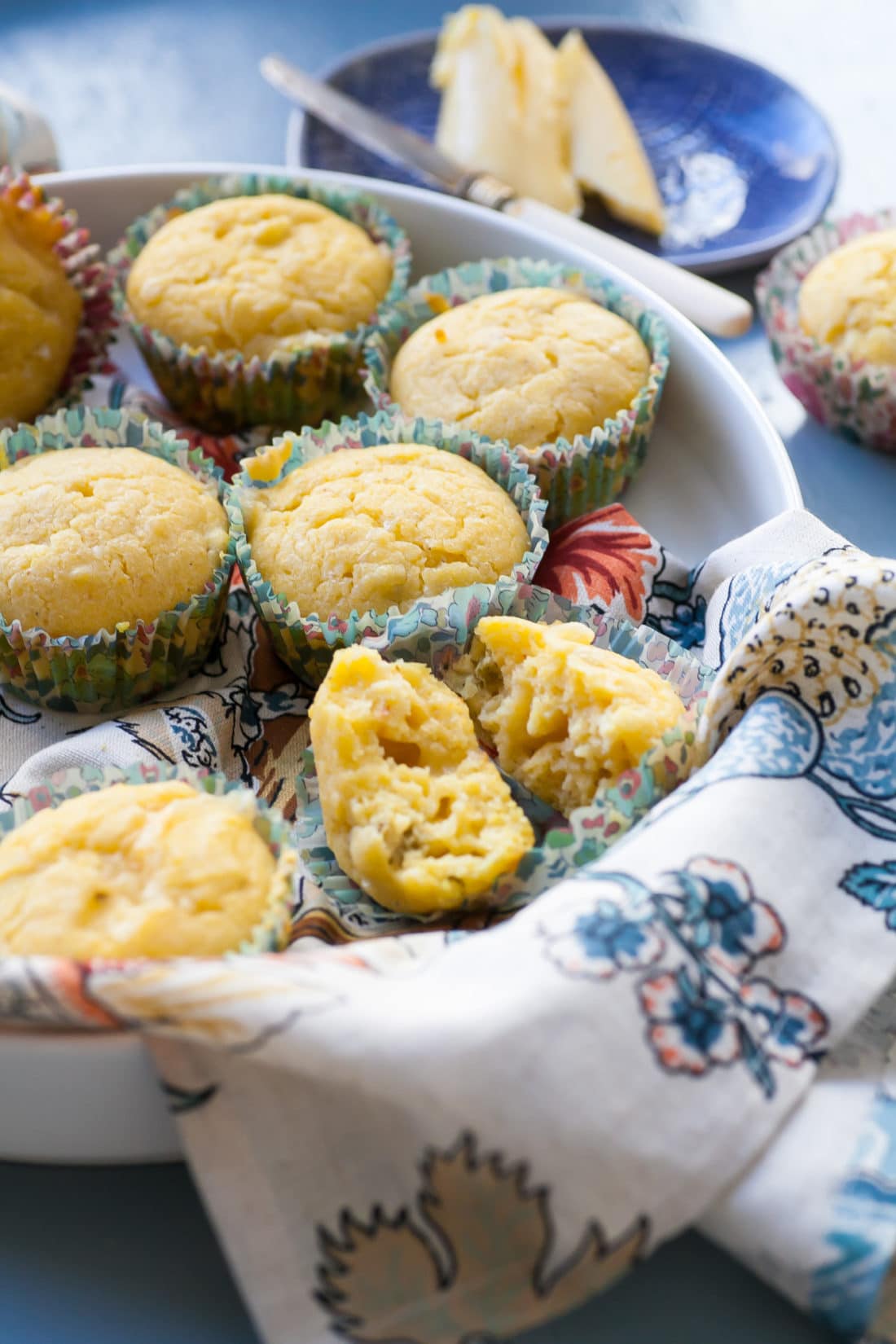 Bowl of Pepper Jack and Green Chili Corn Muffins.