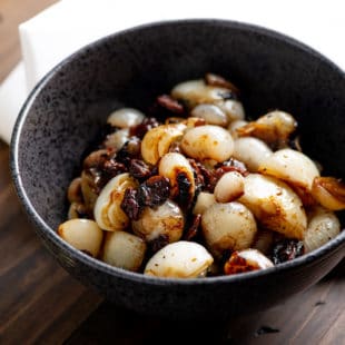 Braised Cipollini Onions with Dried Cherries