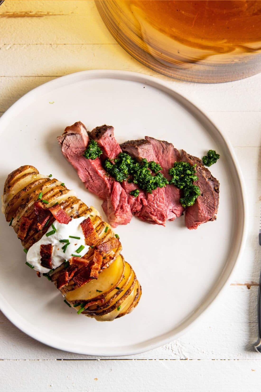 Standing Rib Roast with Kale Pesto and Loaded Hasselback Potato