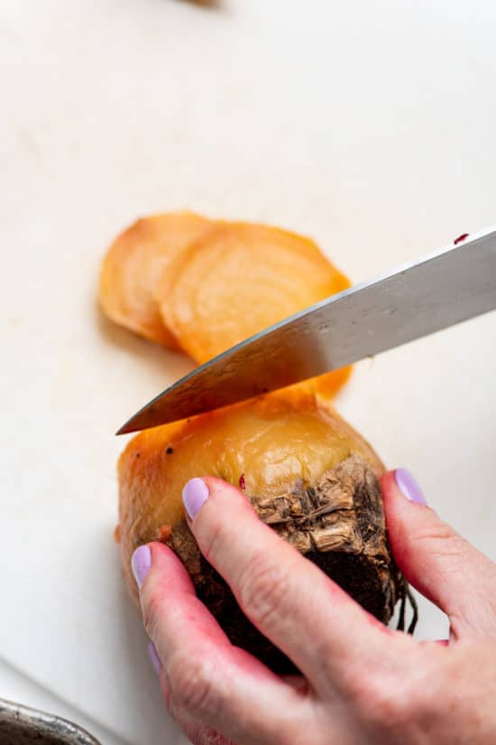 Slicing a golden beet