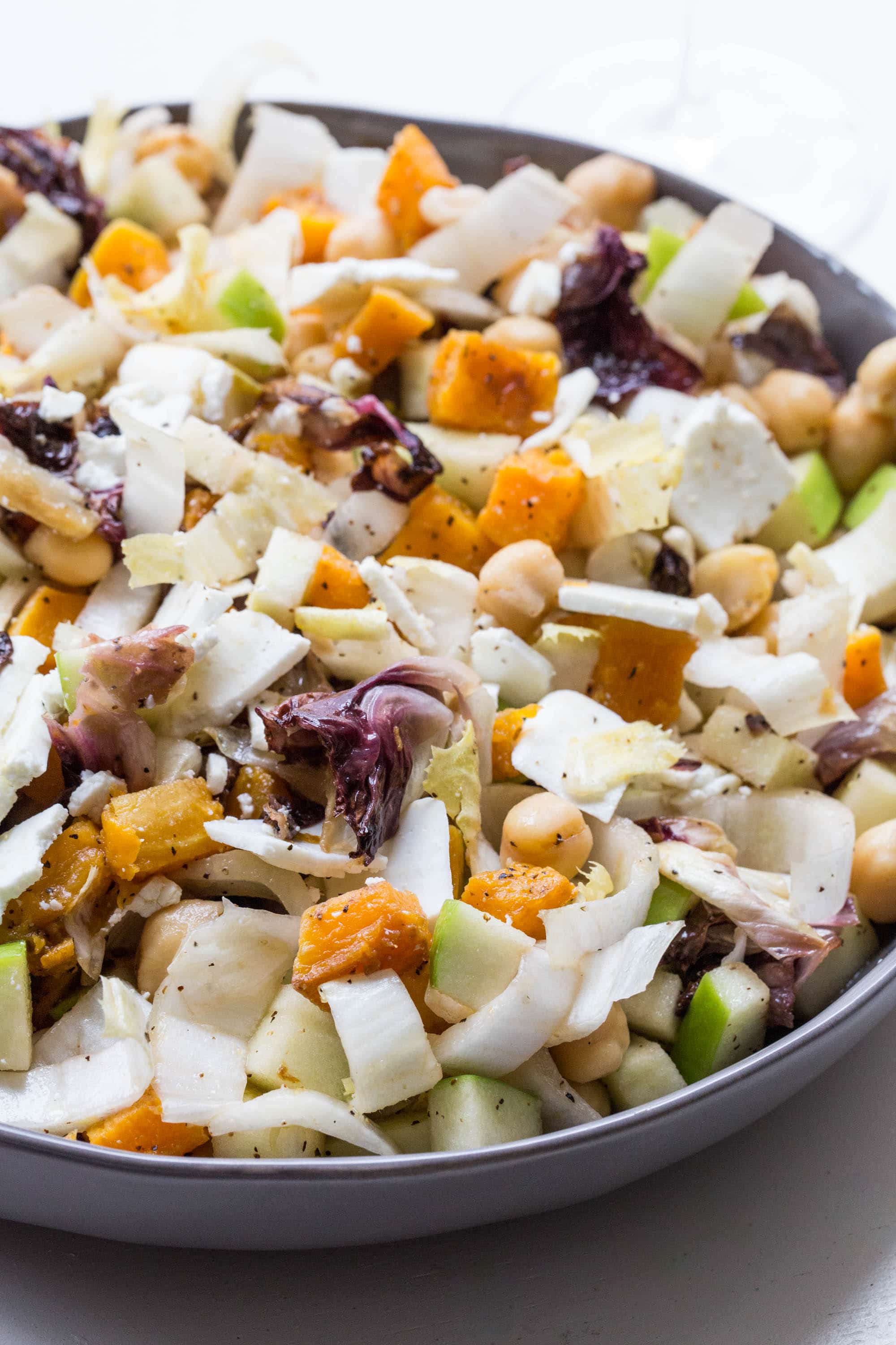 Chopped Winter Salad with butternut squash, radicchio, and chickpeas.