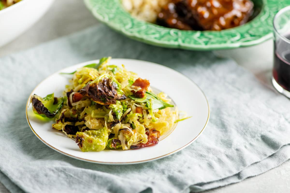 Crispy Brussels Sprouts Salad on a small plate.