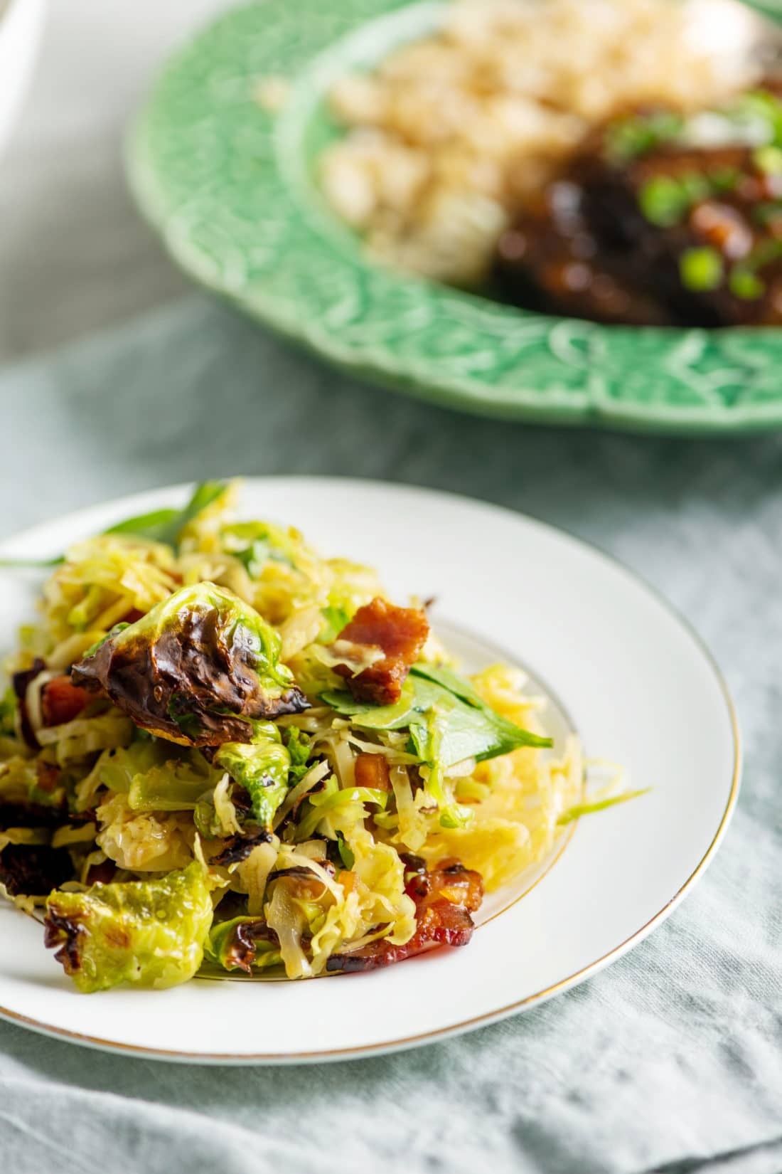 Small plate of Crispy Brussels Sprouts Salad.