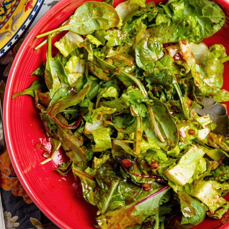 Spicy Greens Salad with Gochujang Dressing