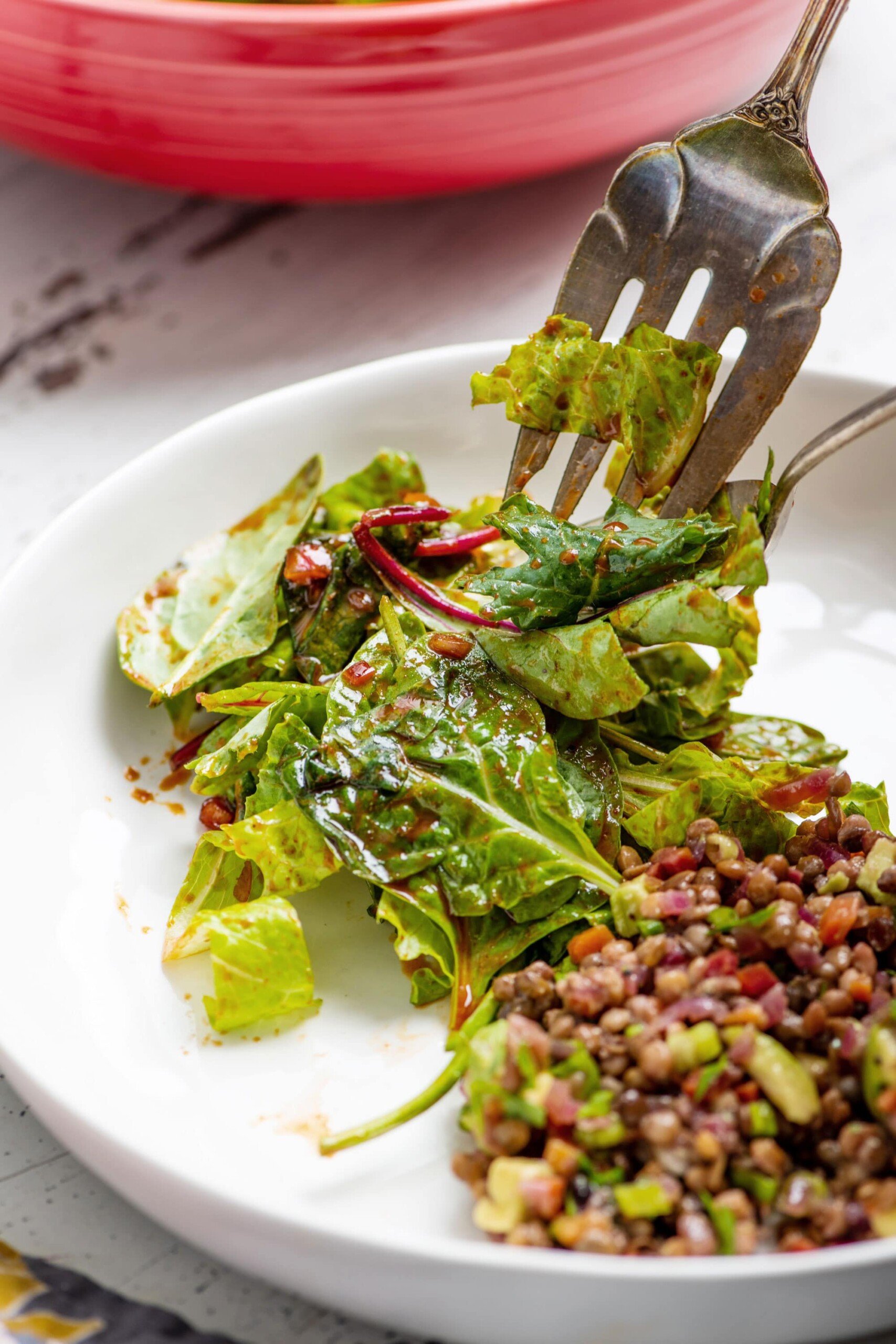 Spicy Greens Salad with Gochujang Dressing