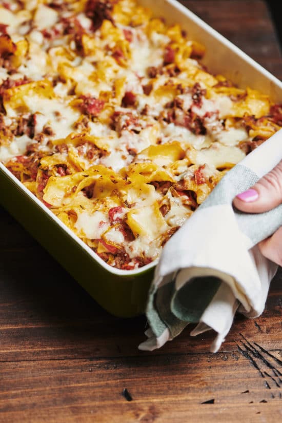 Beef and Three Cheese Noodle Casserole