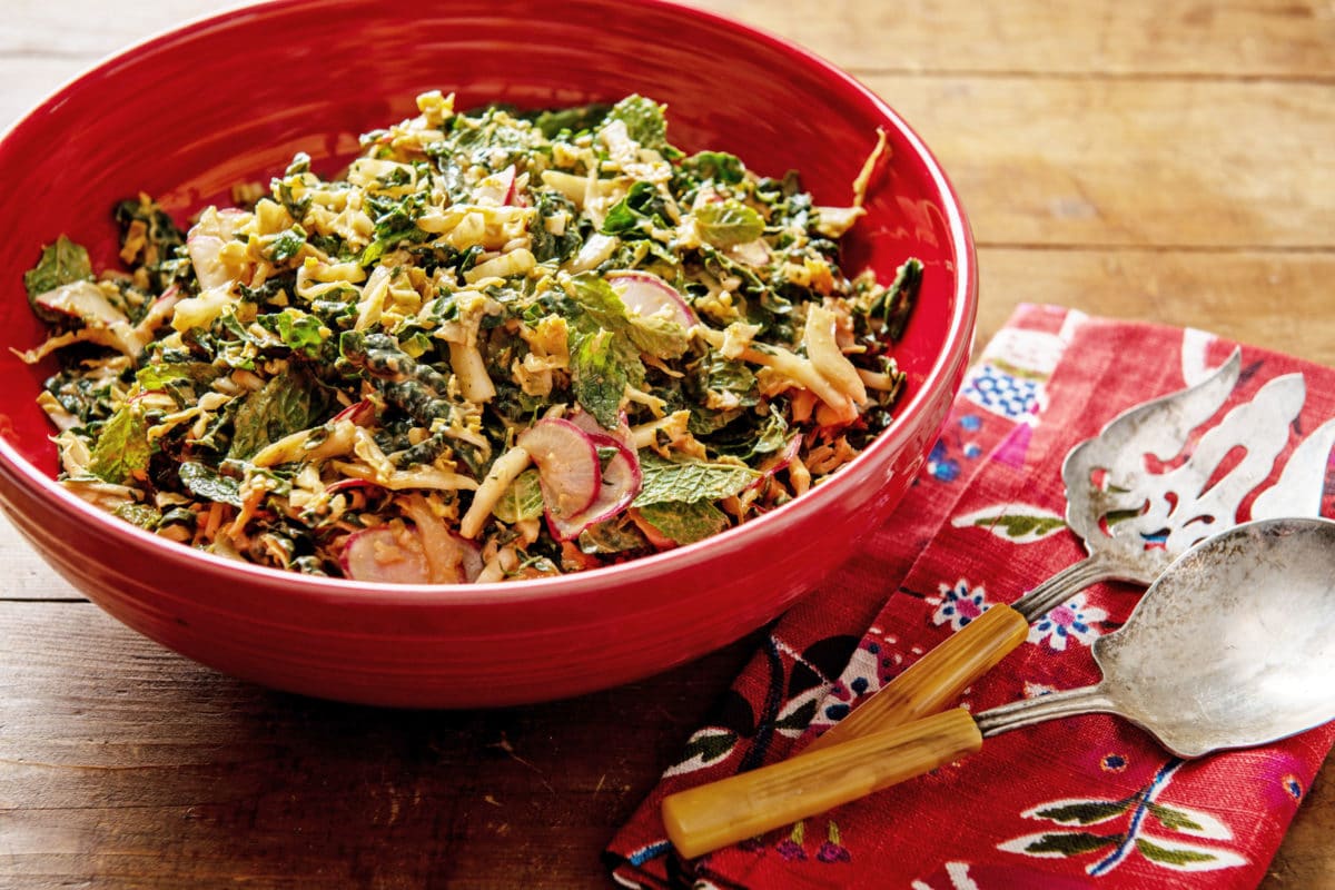 Kale, Cabbage and Mint Salad with Peanut Dressing