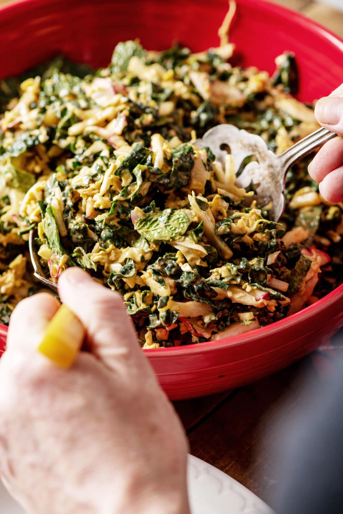 Kale, Cabbage and Mint Salad with Peanut Dressing
